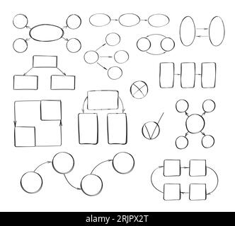 Vettoriale set infografiche passo Doodle. Infografica vuota con cerchio, freccia, quadrato. Illustrazione Vettoriale