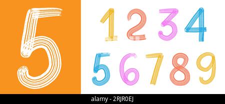 Set di numeri disegnati a mano. Conteggio numeri decorativi Illustrazione Vettoriale