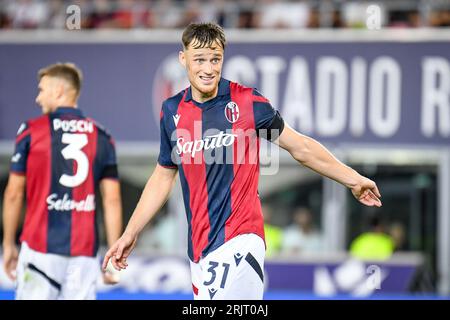 Bologna, Italia. 21 agosto 2023. Il ritratto di Sam Beukema di Bologna reagisce durante la partita di Bologna FC vs AC Milan, serie A A Bologna, Italia, 21 agosto 2023 crediti: Agenzia fotografica indipendente/Alamy Live News Foto Stock