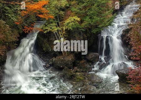 Cascate Ryuzu (testa di drago) nel Parco Nazionale di Nikko in autunno, Giappone Foto Stock