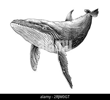 Whale sketch hand drawn in doodle style Sea animal Stock Photo