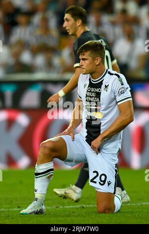 Udine, Italia. 20 agosto 2023. Jaka Bijol di Udinese durante la partita di calcio Udinese vs Juventus FC, serie A di Udine, Italia, 20 agosto 2023 crediti: Agenzia fotografica indipendente/Alamy Live News Foto Stock