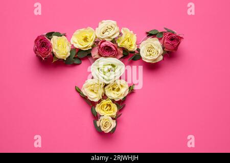 Utero fatto di bellissimi fiori su sfondo rosa Foto Stock