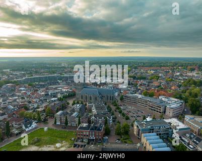 aerial photo of the St Plechelmus church in Oldenzaal, the Netherlands. The Holy Plechelmus was a monk, bishop and missionary who worked in the Franki Stock Photo