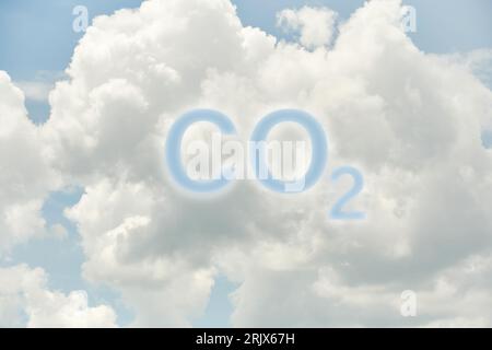 CO2 chemistry formula highlighted in the clouds. Eco and environmental conservation. Ecology conceptual designs and icons Stock Photo