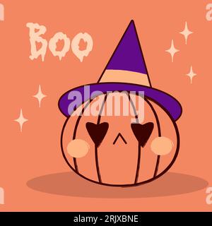 Sfondo vettoriale di Halloween.halloween con una zucca carina in un cappello witcher. Illustrazione vettoriale Illustrazione Vettoriale