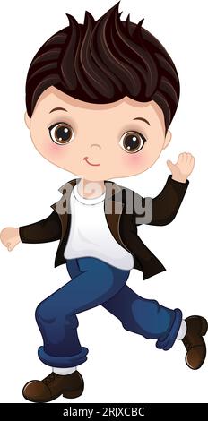 Vector Cartoon Sock Hop Fifties Dancing Boy Illustrazione Vettoriale