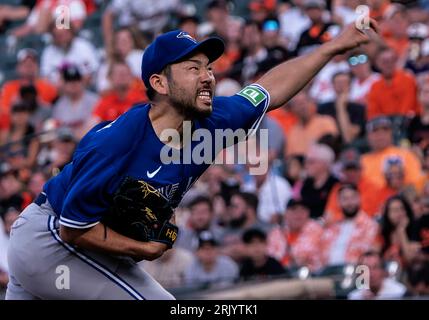 Il lanciatore dei Toronto Blue Jays Yusei Kikuchi sul tumulo Foto Stock