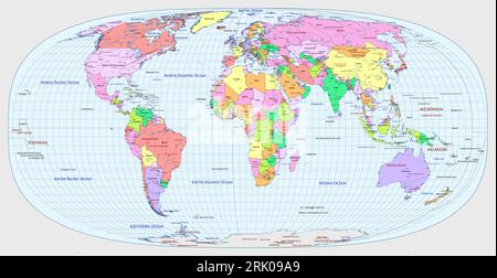 Political world map Tobler Hyperelliptical projection Stock Vector