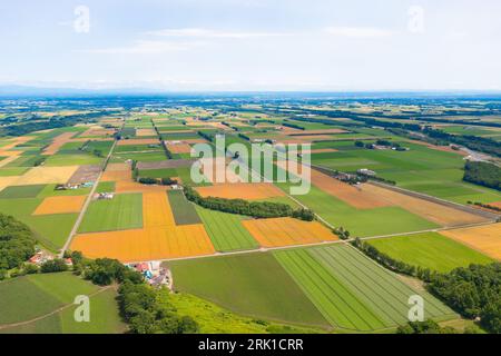 Veduta aerea della piana di Tokachi, Hokkaido, Giappone Foto Stock