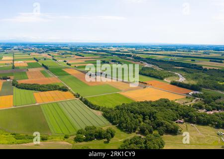 Veduta aerea della piana di Tokachi, Hokkaido, Giappone Foto Stock