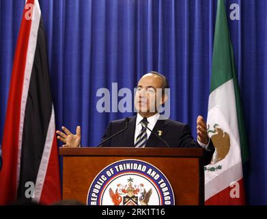 Bildnummer: 52979707  Datum: 19.04.2009  Copyright: imago/Xinhua Präsident Felipe Calderon (Mexiko) während des 5. Summit of the Americas in Port of Spain - PUBLICATIONxNOTxINxCHN, Personen; 2009, Port of Spain, Gipfel, Gipfeltreffen, Amerika, Amerikagipfel, OAS, Politik , Pressetermin , Pressekonferenz; , quer, Kbdig, Einzelbild, close, Randbild, People    Bildnummer 52979707 Date 19 04 2009 Copyright Imago XINHUA President Felipe Calderon Mexico during the 5 Summit of The Americas in Port of Spain PUBLICATIONxNOTxINxCHN People 2009 Port of Spain Summit Summit America America summit Oas polit Stock Photo