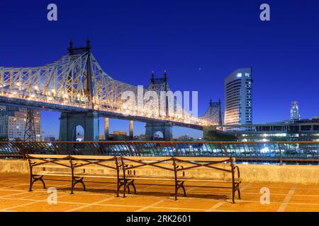 Queensboro Bridge in New York City at night. Stock Photo