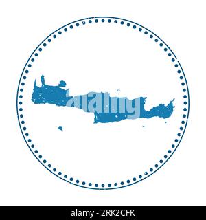 Adesivo Creta. Timbro da viaggio con mappa dell'isola, illustrazione vettoriale. Può essere utilizzato come insegna, logotipo, etichetta, adesivo o badge di Creta. Illustrazione Vettoriale
