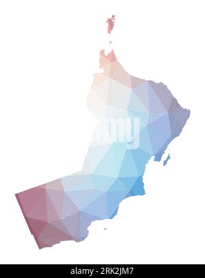 Mappa dell'Oman. Illustrazione a basso contenuto di polietilene del paese. Design geometrico con strisce. Tecnologia, Internet, concetto di rete. Illustrazione vettoriale. Illustrazione Vettoriale