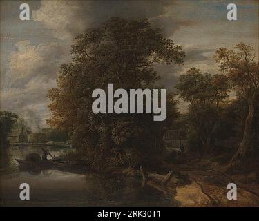 Landscape by a River. In the Background a Limekiln between 1640 and 1678 by Cornelis Gerritsz Decker Stock Photo