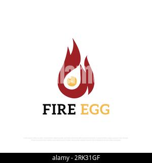 Simbolo del logo Fire Egg, simbolo del logo piccante per cibi e bevande a base di uova, illustrazione vettoriale, ideale per il modello del logo del ristorante Illustrazione Vettoriale