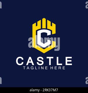 Modello di design icona logo castello lettera c Illustrazione Vettoriale