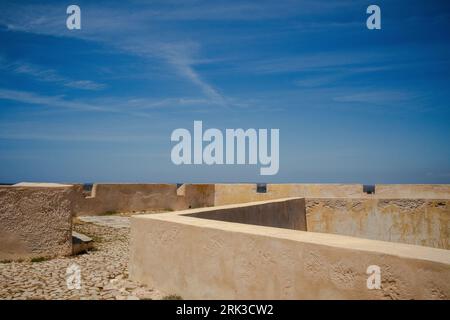 SAGRES FORTRESS, PORTUGAL - A view from the turrets under the blue sky Stock Photo