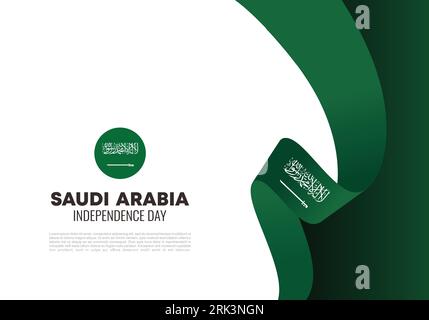 Sfondo del giorno dell'indipendenza dell'arabia Saudita con bandiera araba di colore verde per la celebrazione nazionale del 23 settembre. Illustrazione Vettoriale