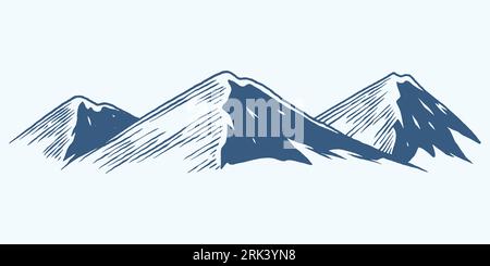 Three Hand drawing mountain line up hill plateau sketch illustration isolated on white background. Illustrazione Vettoriale