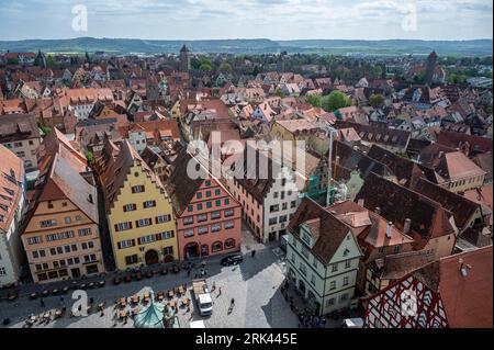 Città vecchia dall'alto a Rothenburg ob der Tauber, Germania. Foto Stock