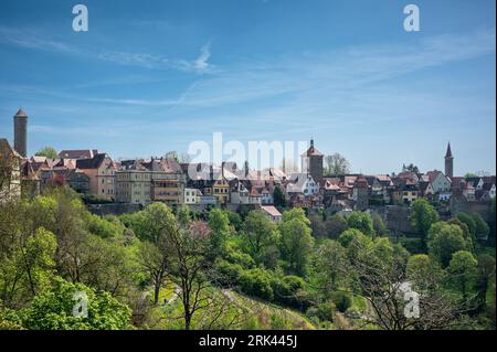 Vista della storica città vecchia di Rothenburg ob der Tauber, Germania Foto Stock