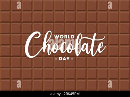 Hand drawn background of happy world chocolate day on chocolate bar. Stock Vector