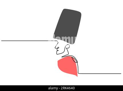 One continuous single line drawing of american independence day with man use big hat isolated on white background. Illustrazione Vettoriale