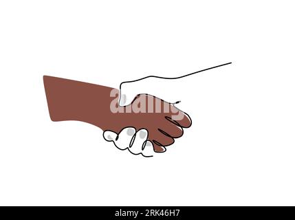 Un disegno manuale continuo a linea singola dell'agitazione manuale isolato su sfondo bianco. Illustrazione Vettoriale