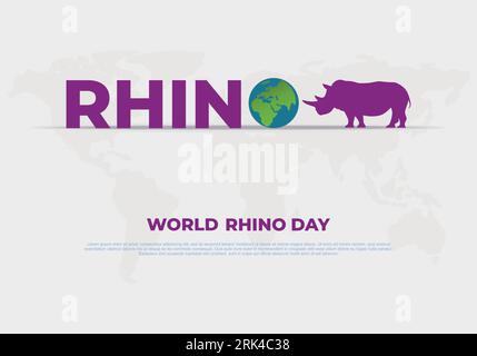 World rhino day background banner poster with rhino and globe earth on september 22. Stock Vector