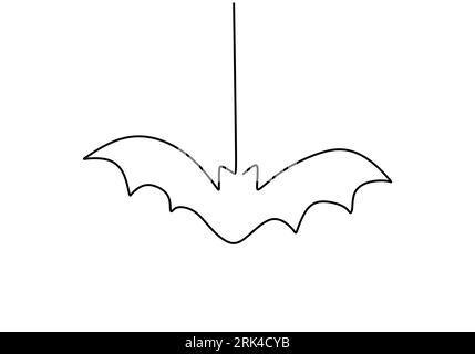 Una singola linea continua disegnata a mano di pipipistrello appeso per la notte internazionale isolato su sfondo bianco. Illustrazione Vettoriale