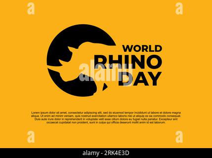 Poster con banner per il giorno del rinoceronte mondiale con simbolo della testa di rinoceronte il 22 settembre. Illustrazione Vettoriale