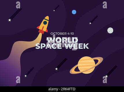 Word space week background with rocket and planets. Stock Vector