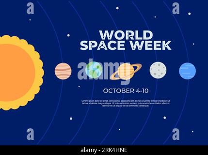 Word space week background with sun and planets. Stock Vector