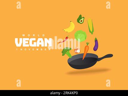Giornata mondiale vegana sfondo con verdure celebrato il 1° novembre. Illustrazione Vettoriale