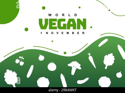 Giornata mondiale vegana sfondo con verdure celebrato il 1° novembre. Illustrazione Vettoriale