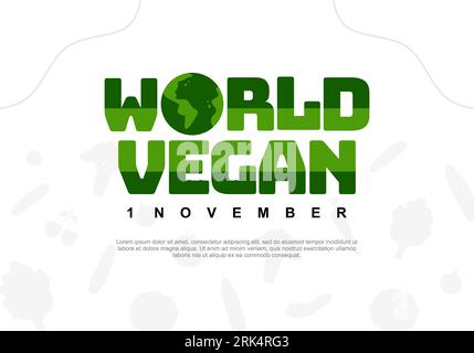 Giornata mondiale vegana sfondo con verdure celebrato il 1° novembre. Illustrazione Vettoriale