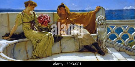Sir Lawrence Alma-Tadema, nato a Dronryp (1836 - 1912), dipinse questo dipinto nel 1881. Amo te ama me, letteralmente, ti amo, amo anche me, Alma-Tadema ha fatto innamorare la coppia nell'antichità romana. Foto Stock