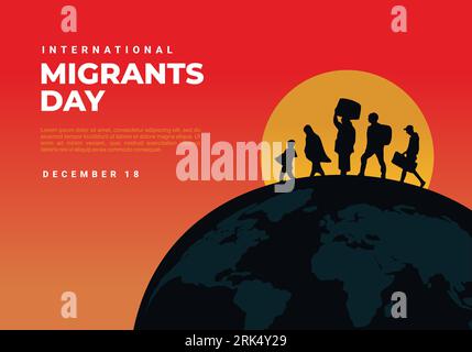 Giornata internazionale dei migranti celebrata il 18 dicembre. Illustrazione Vettoriale