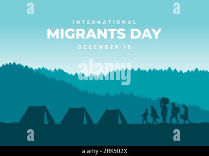 Giornata internazionale dei migranti celebrata il 18 dicembre. Illustrazione Vettoriale