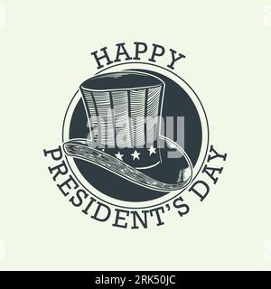 President day hand drawn vintage elements with big hat isolated on white background. Stock Vector