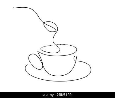 Disegna a mano una sola linea di tazza di caffè isolata su sfondo bianco. Illustrazione Vettoriale