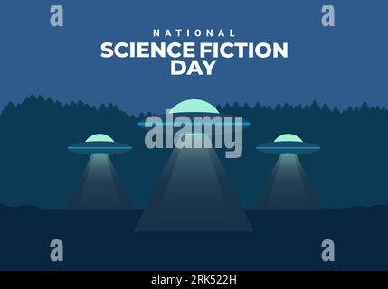 Poster banner di sfondo del giorno della fantascienza celebrato il 2 gennaio Illustrazione Vettoriale