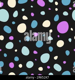 Colorful polka dots seamless pattern isolated on black background. Illustrazione Vettoriale