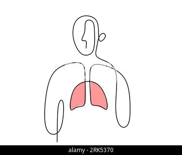 Disegna a mano una sola linea di polmone uomo isolato su sfondo bianco. Illustrazione Vettoriale