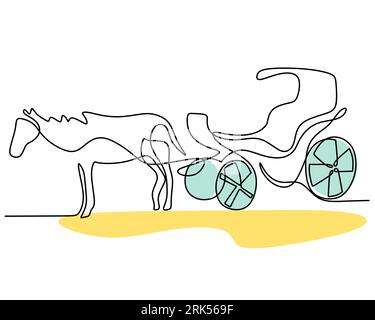 Disegno a mano di una sola linea di trenino trasporto classico isolato su sfondo bianco. Illustrazione Vettoriale