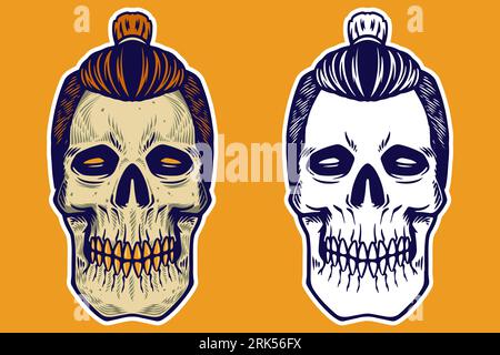 testa del cranio con illustrazione vettoriale dei capelli Illustrazione Vettoriale
