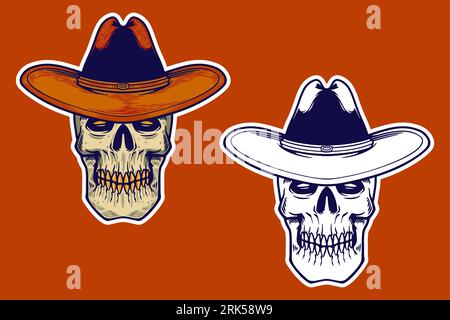 skull head with cowboy hat vector illustration Illustrazione Vettoriale