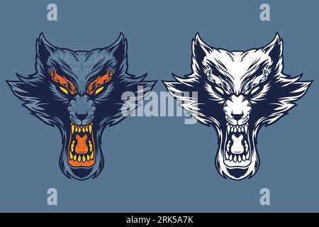 mascotte con testa di lupo blu illustrazione vettoriale stile cartone animato Illustrazione Vettoriale